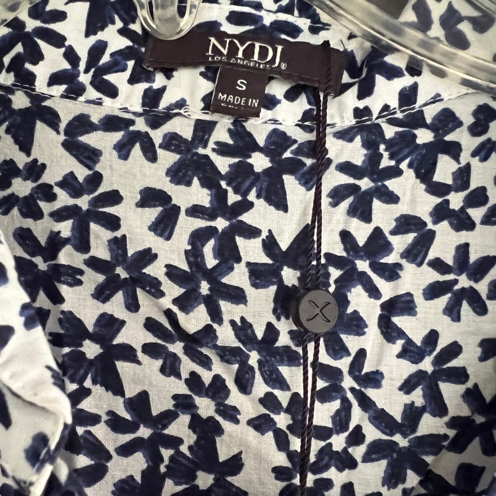 NYDJ White and Navy Floral Button Up Blouse - Picture 2 of 2
